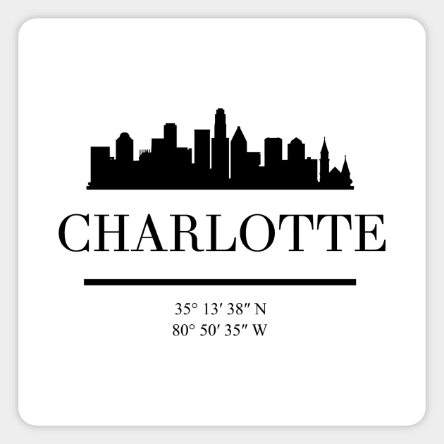 CHARLOTTE NORTH CAROLINA BLACK SILHOUETTE SKYLINE ART Magnet by deificusArt